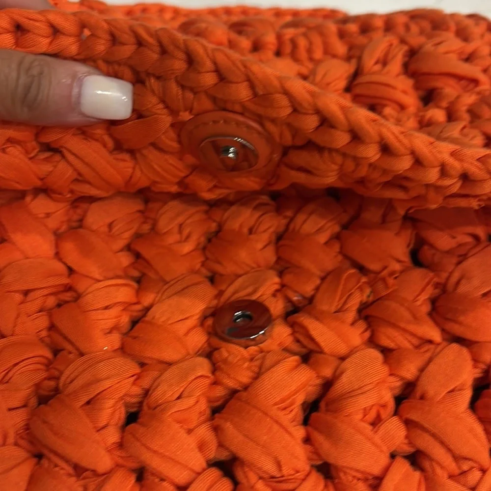 Zara Orange Fabric Woven Top Handle Bag - Picture 8 of 8